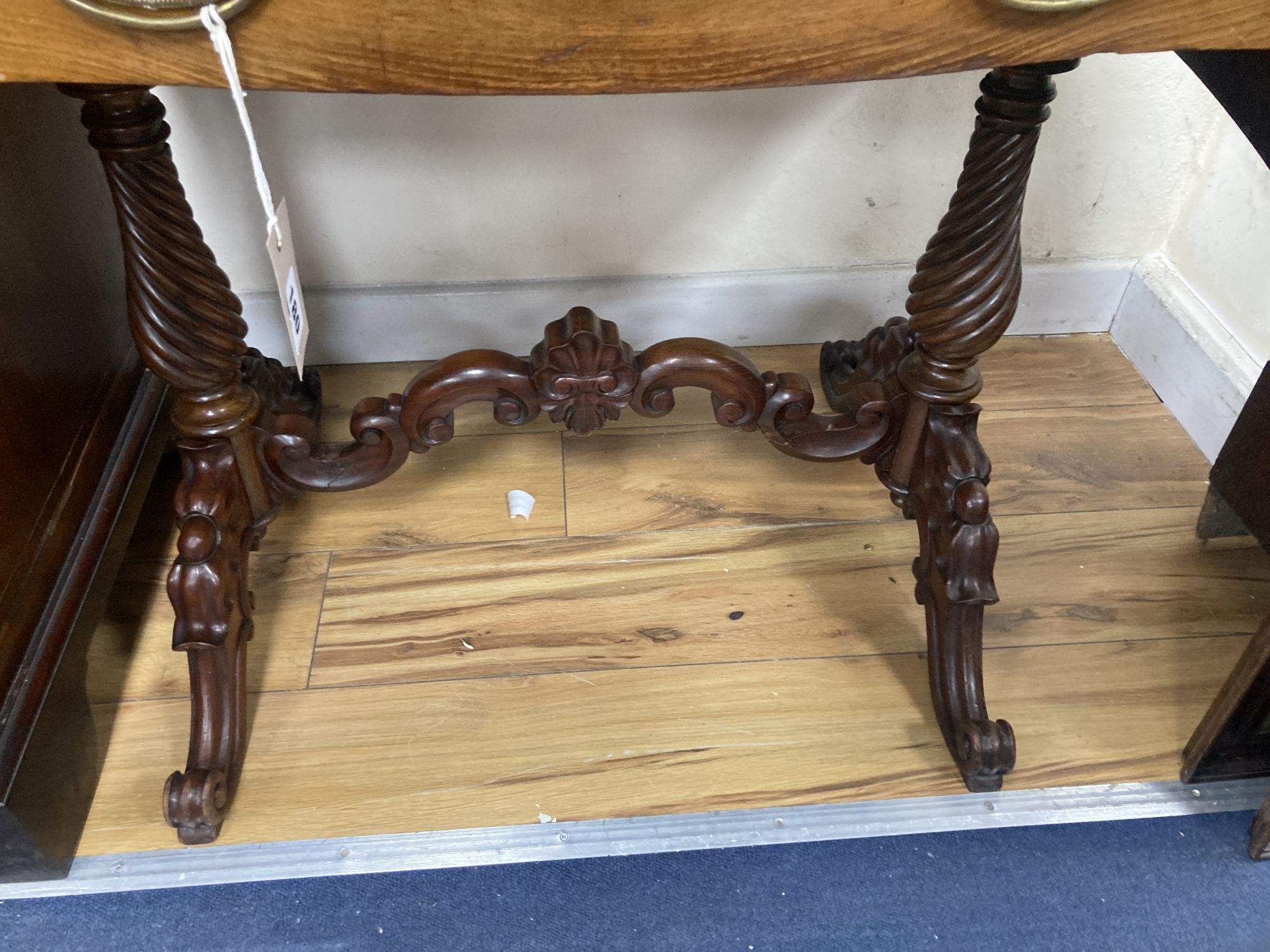 A 19th century French mahogany sofa table, width 74cm, depth 65cm, height 73cm